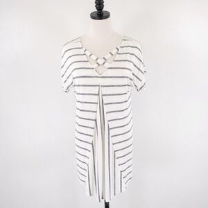 Chico's Size‎ 0 White Gray Striped Shirt Dress Dress Rayon Blend Short Sleeve